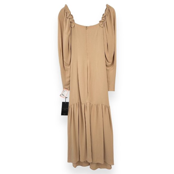 NWT Mother of Pearl Pippa Tan Brown Ruched Long Sleeve Crepe Maxi Dress sz 2-4 - Picture 2 of 6